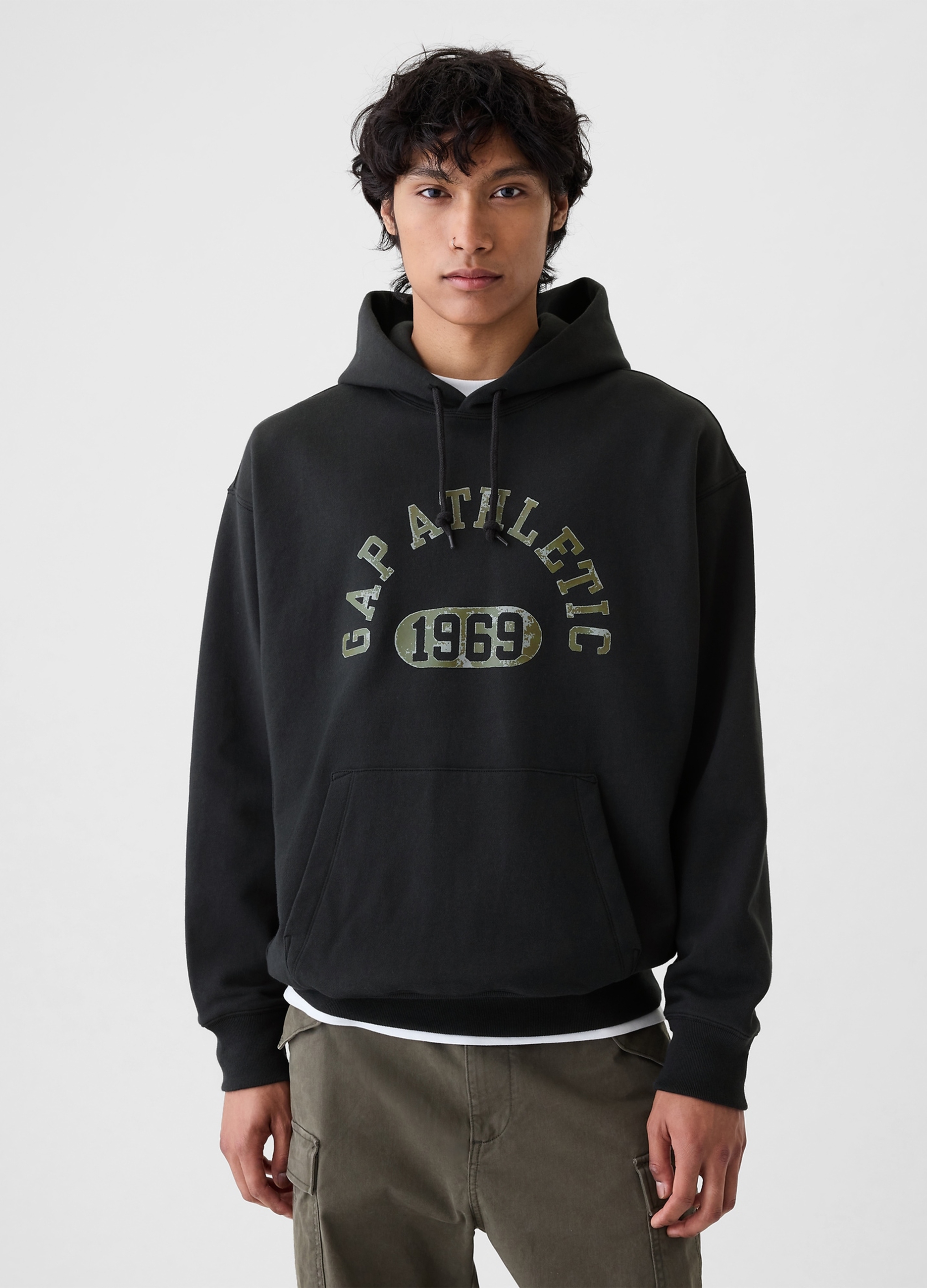 GAP, Felpa Con Cappuccio E Stampa Logo, Uomo, Nero, Taglia: XS